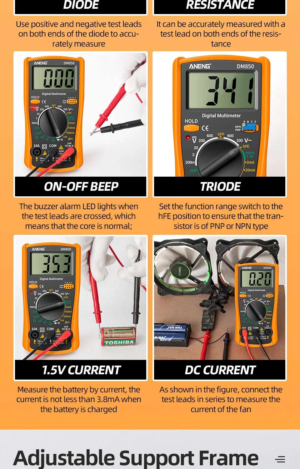 ANENG DM850 Digital Multimeter Automatic Professional 1999 Counts Auto AC/DC Votage Tester Ohm Current Ammeter Detector Tool