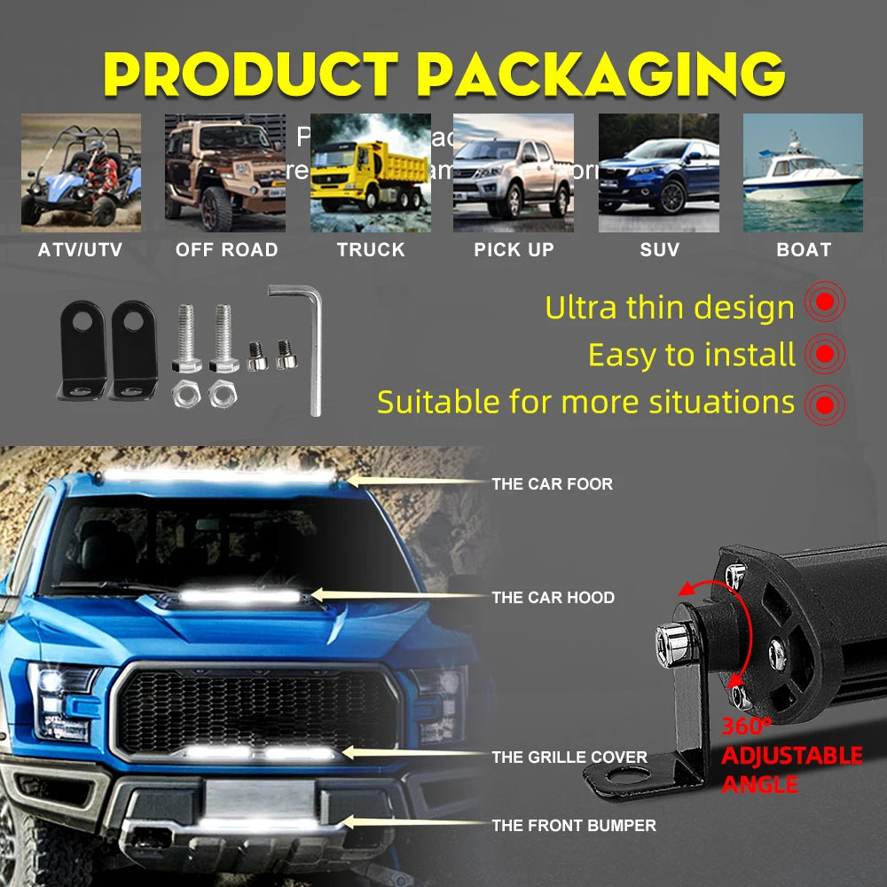 UNI-SHINE 22inch 104W Led Light Bar 12000LM Single Row Led Work Driving Lights Offroad Truck SUV ATV Tractor Car Boat 12V 24V