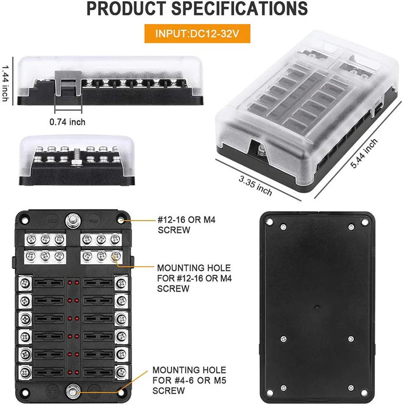 ACCESTING 6/12 Way Blade Fuse 12-24V Car Boat Fuse Box Holder With Plastic Cover For Power Panel Board Camper RV Accessorie