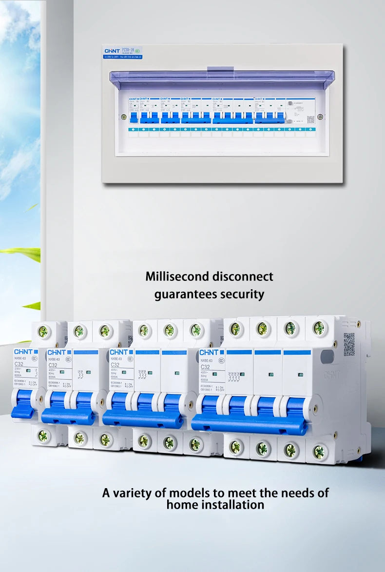 CHINT NXB-63 DZ30 DZ40 EPN DPN TPN 1P 2P 3P 4P AC 230/400V Circuit Breaker DIN Rail Mounting Miniature Household Air Switch