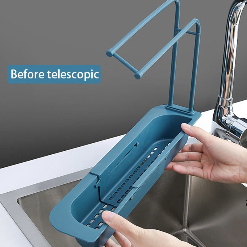 Telescopic Sink Shelf Kitchen Drainer Rack Organizer Soap Sponge Holder Towel Rack Storage Organizer Basket Gadgets Accessories