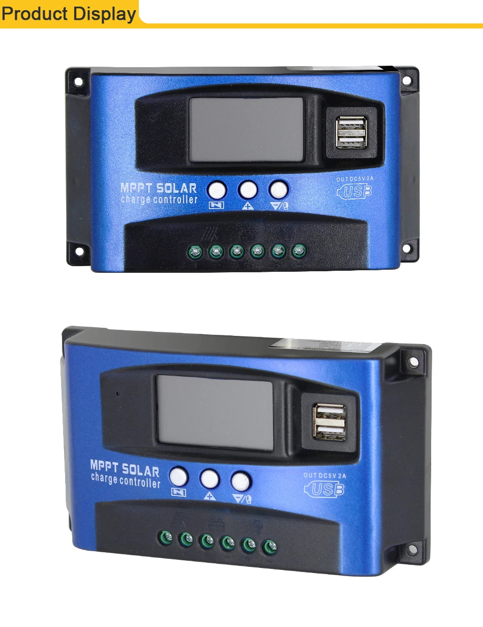 MPPT Solar Charge Controller 30A 40A 50A 60A 100A Dual USB LCD Display 12V 24V Solar Cell Panel Charger Regulator with Load