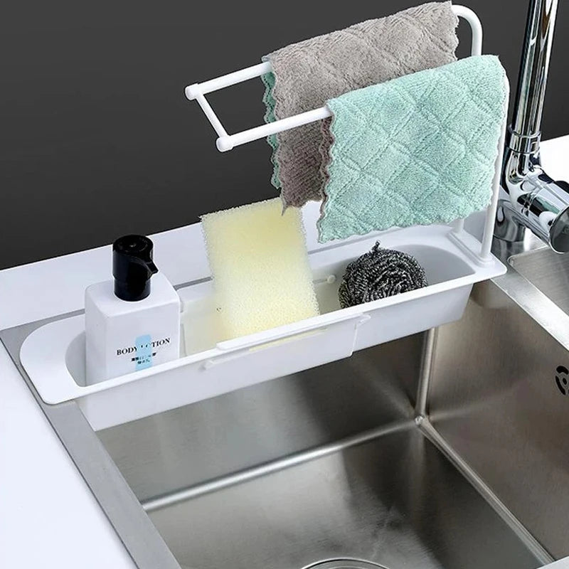 Telescopic Sink Shelf Kitchen Drainer Rack Organizer Soap Sponge Holder Towel Rack Storage Organizer Basket Gadgets Accessories