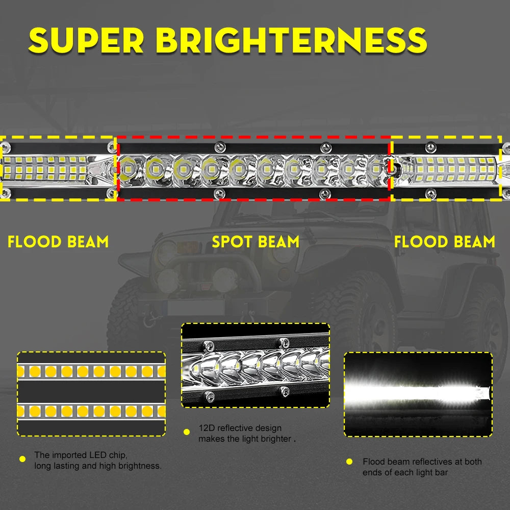 UNI-SHINE 22inch 104W Led Light Bar 12000LM Single Row Led Work Driving Lights Offroad Truck SUV ATV Tractor Car Boat 12V 24V