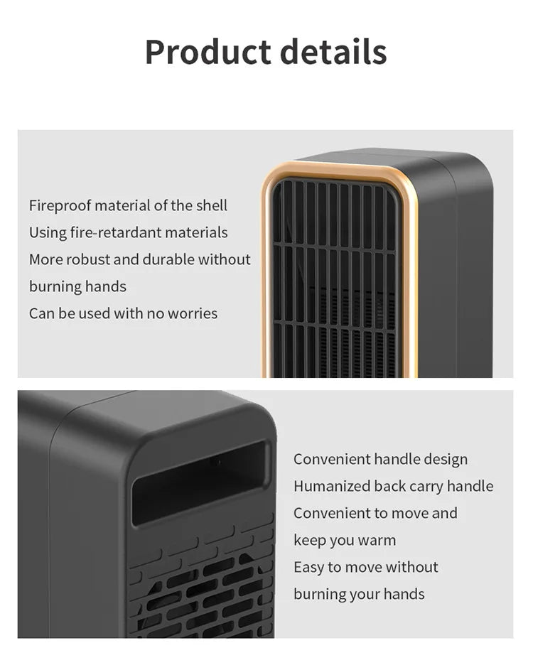 PTC Mini Room Heater with Overheat Protection Easy Desktop Installation Made of Durable Plastic