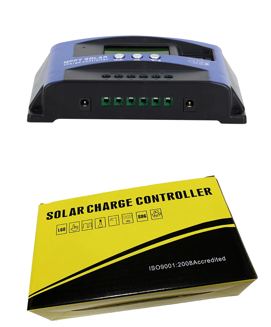 MPPT Solar Charge Controller 30A 40A 50A 60A 100A Dual USB LCD Display 12V 24V Solar Cell Panel Charger Regulator with Load