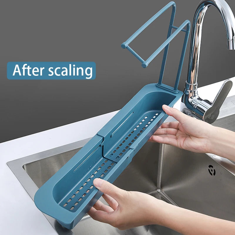 Telescopic Sink Shelf Kitchen Drainer Rack Organizer Soap Sponge Holder Towel Rack Storage Organizer Basket Gadgets Accessories