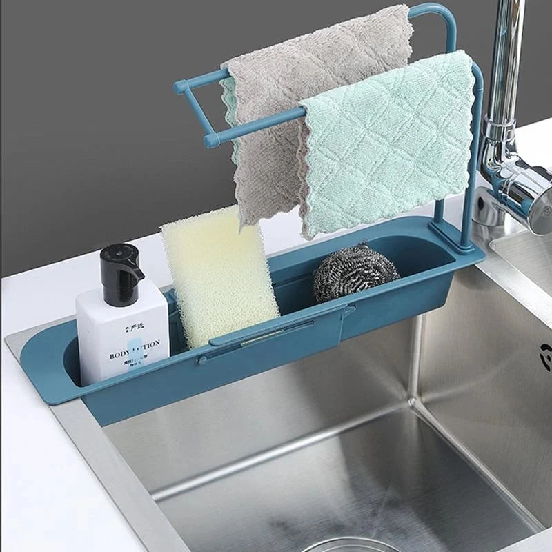 Telescopic Sink Shelf Kitchen Drainer Rack Organizer Soap Sponge Holder Towel Rack Storage Organizer Basket Gadgets Accessories