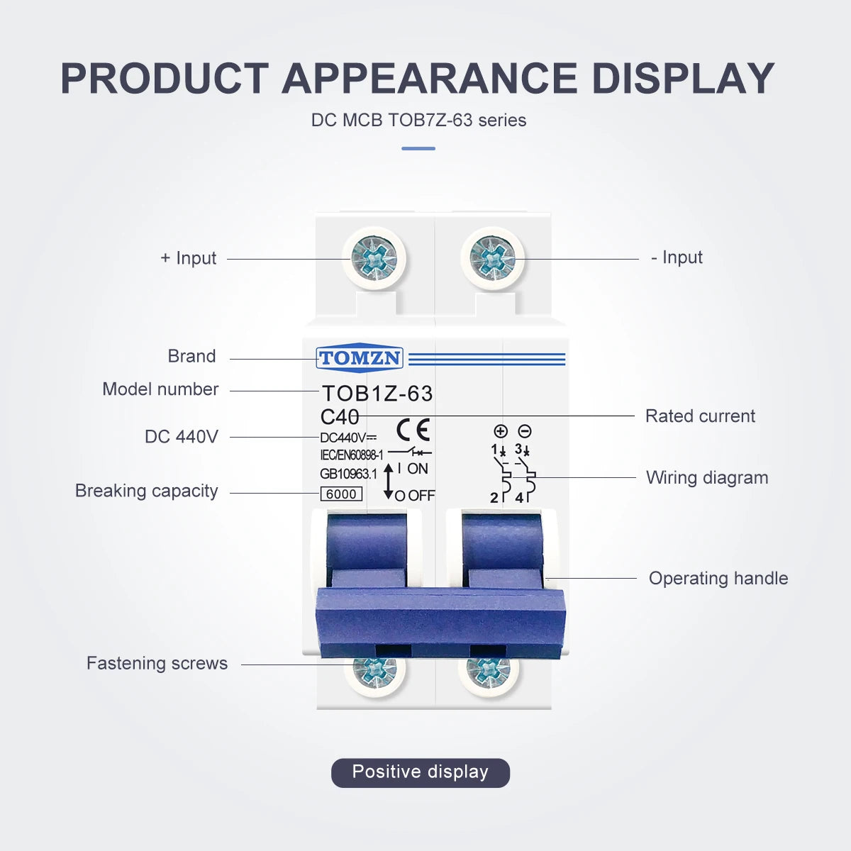 TOMZN 2P DC MCB 6KA 440V Mini Circuit Breaker 3A 6A 10A 16A 20A 25A 32A 40A 50A 63A