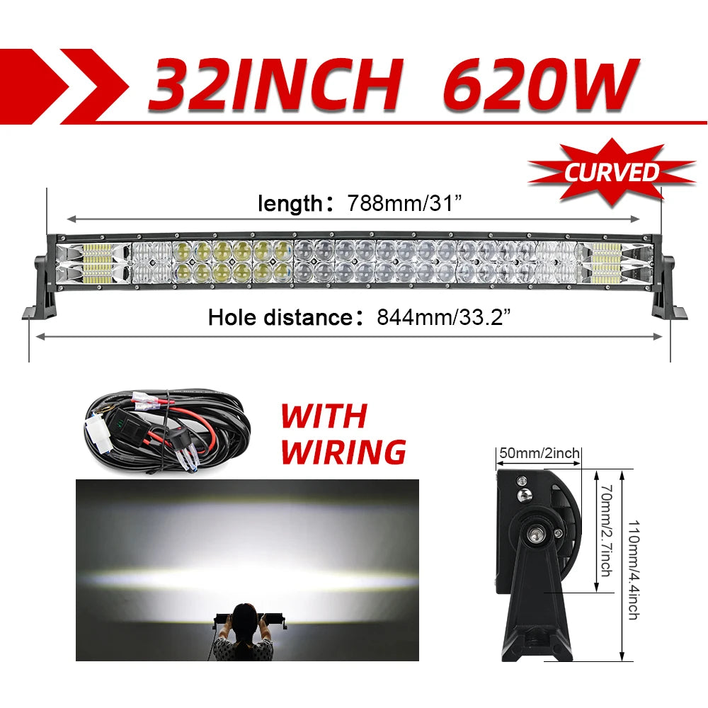 CO LIGHT 22 32 42 52 Inch Curved Led Light Bar COMBO 420W 620W 820W 1020W Dual Row Driving Offroad Car Truck 4x4 SUV ATV 12V 24V