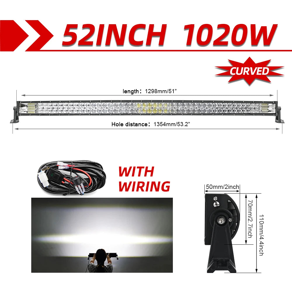 CO LIGHT 22 32 42 52 Inch Curved Led Light Bar COMBO 420W 620W 820W 1020W Dual Row Driving Offroad Car Truck 4x4 SUV ATV 12V 24V