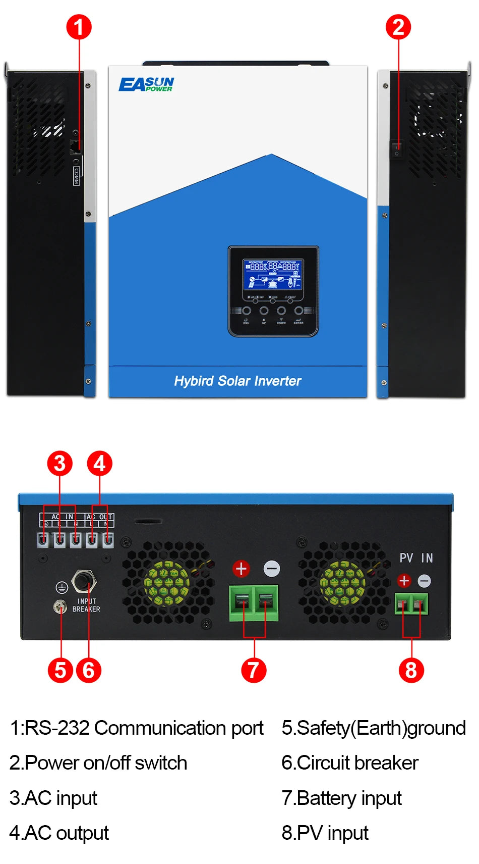 Easun 4.2KW 6.2KW solar inverter 24VDC 48vDC hybrid mppt 6200W pure sine wave hybrid charge controller 120A off grid On Grid New