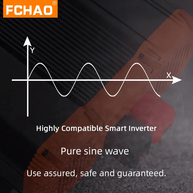 FCHAO 3000W 12V/24V/48V to 220V 230V 50Hz Pure Sine Wave Power Inverter, Car DC-AC Converter with LCD Display & Remote Controller for RV, Truck, Camping, Outdoor, Off-Grid Backup