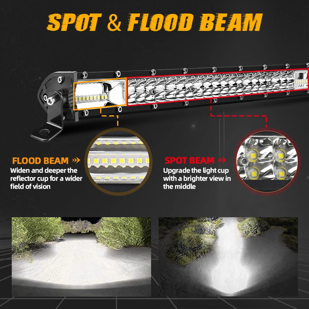 UNISHINE Slim 12D Led Light Bar 20-52inch Spot Flood Combo Beams LED Driving Light For SUV 4X4 Off Road LED Work Lamp 12V 24V