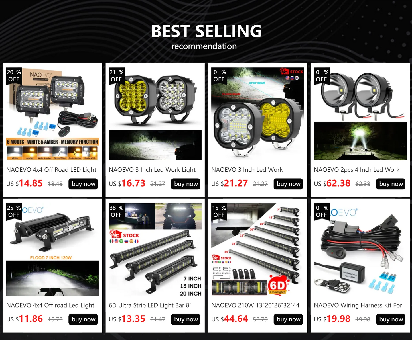 NAOEVO 2pcs 4 Inch Led Work Light Spotlight 4x4 Offroad 60W 14000lm Super Bright White Round Fog Lights  For Motorcycle ATV Boat