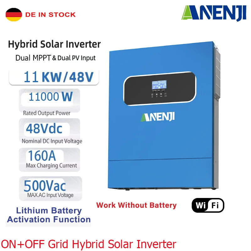 Hybrid Solar Inverter 11KW 6.2KW 4.2KW 2KW MPPT Pure Sine Inverter 48V 24V 12V Built-in 160A 120A 100A  Solar Charger PV 500VDC