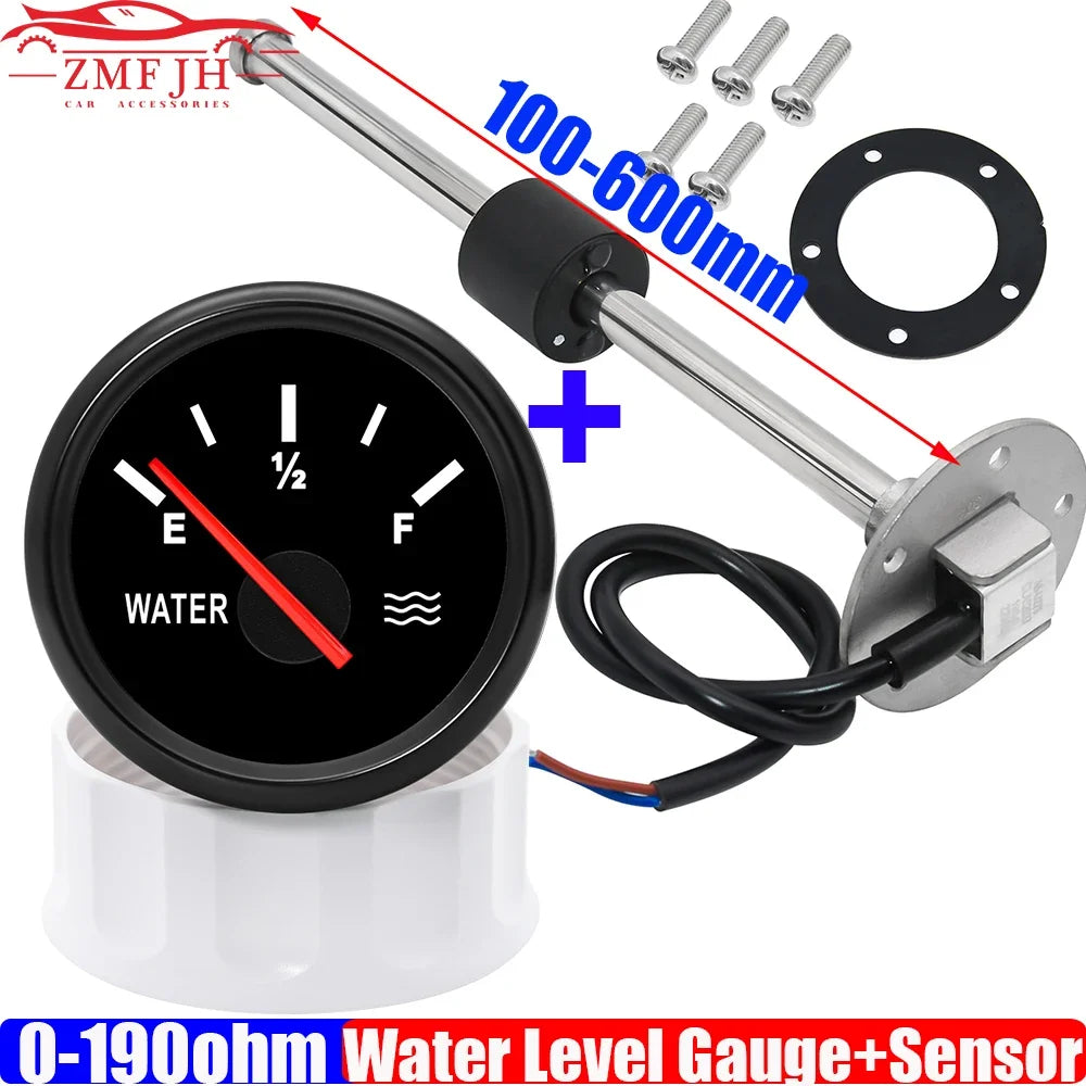 Water Level Sensor+52mm Water Level Meter Tank Indicator With Red Backlight 0-190Ohm Water Level Gauge for Car Boat 9-32V Custom