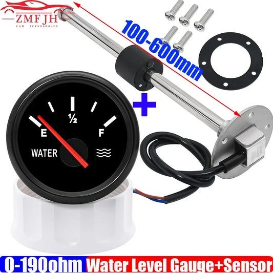 Water Level Sensor+52mm Water Level Meter Tank Indicator With Red Backlight 0-190Ohm Water Level Gauge for Car Boat 9-32V Custom