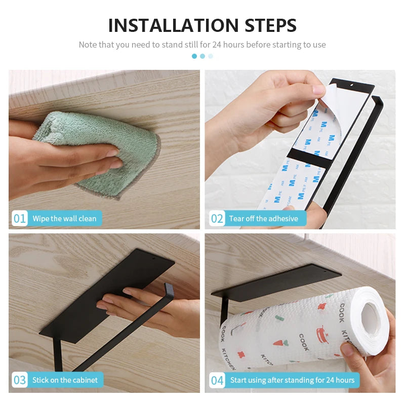 1/2pcs Punch-free Paper Towel Holder Stainless Steel Kitchen Under Cabinet Roll White Black Bathroom Wall-mounted Tissue Hanger