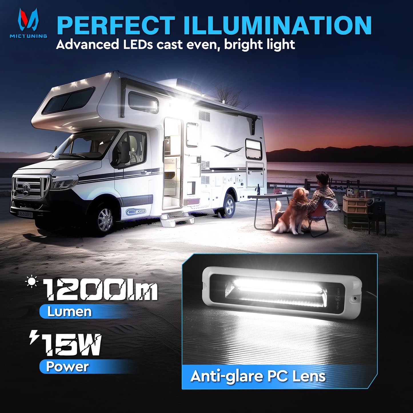 MICTUNING RV Exterior Porch Light Waterproof LED Utility Awning White 6000K Outdoor Lights For Caravan Camper Garden Trailer