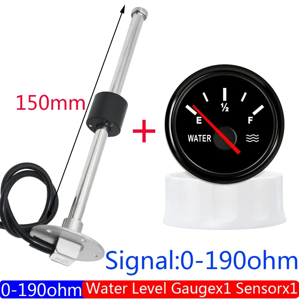 Water Level Sensor+52mm Water Level Meter Tank Indicator With Red Backlight 0-190Ohm Water Level Gauge for Car Boat 9-32V Custom