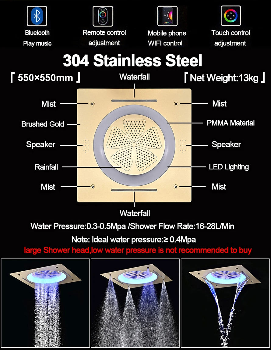 M Boenn Temperature Display Shower System Set Concealed Thermostatic Mixer Bathroom Music Shower Head Lavish Rainfall Experience