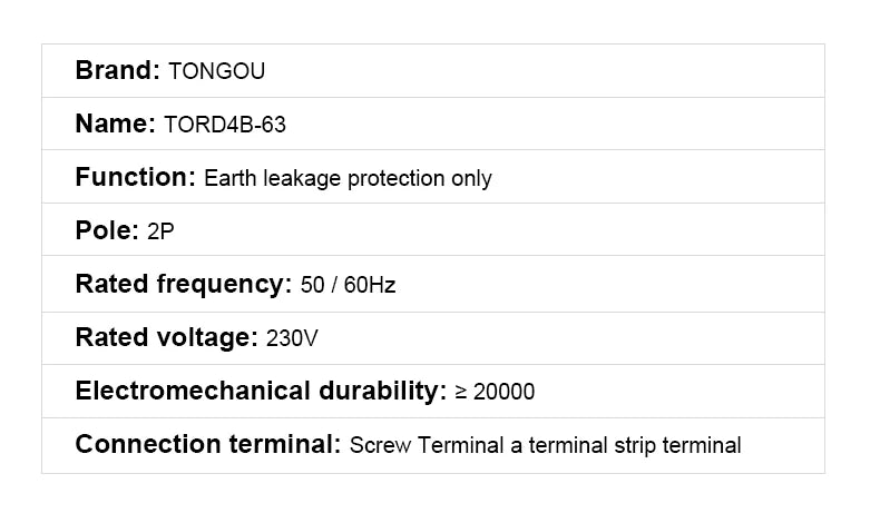 RCCB RCD DC Electric Vehicle EV Charging Pile Residual Current breaker  2P 63A 30mA Type B 10KA  Din Rail Earth Leakage TONGOU