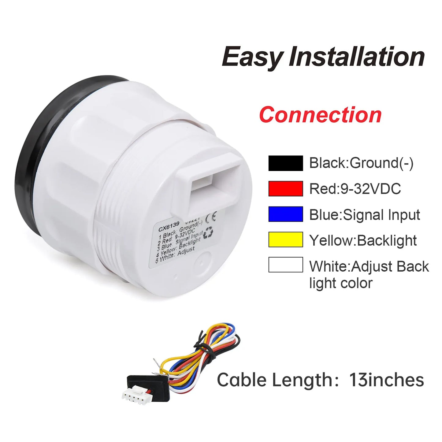 2" 52mm Waste Level Gauge 7 Color LED Holding Tank Gauge 0-190ohm HTG Sewage Level Sensor Steel 100-600mm for Car Boat Custom