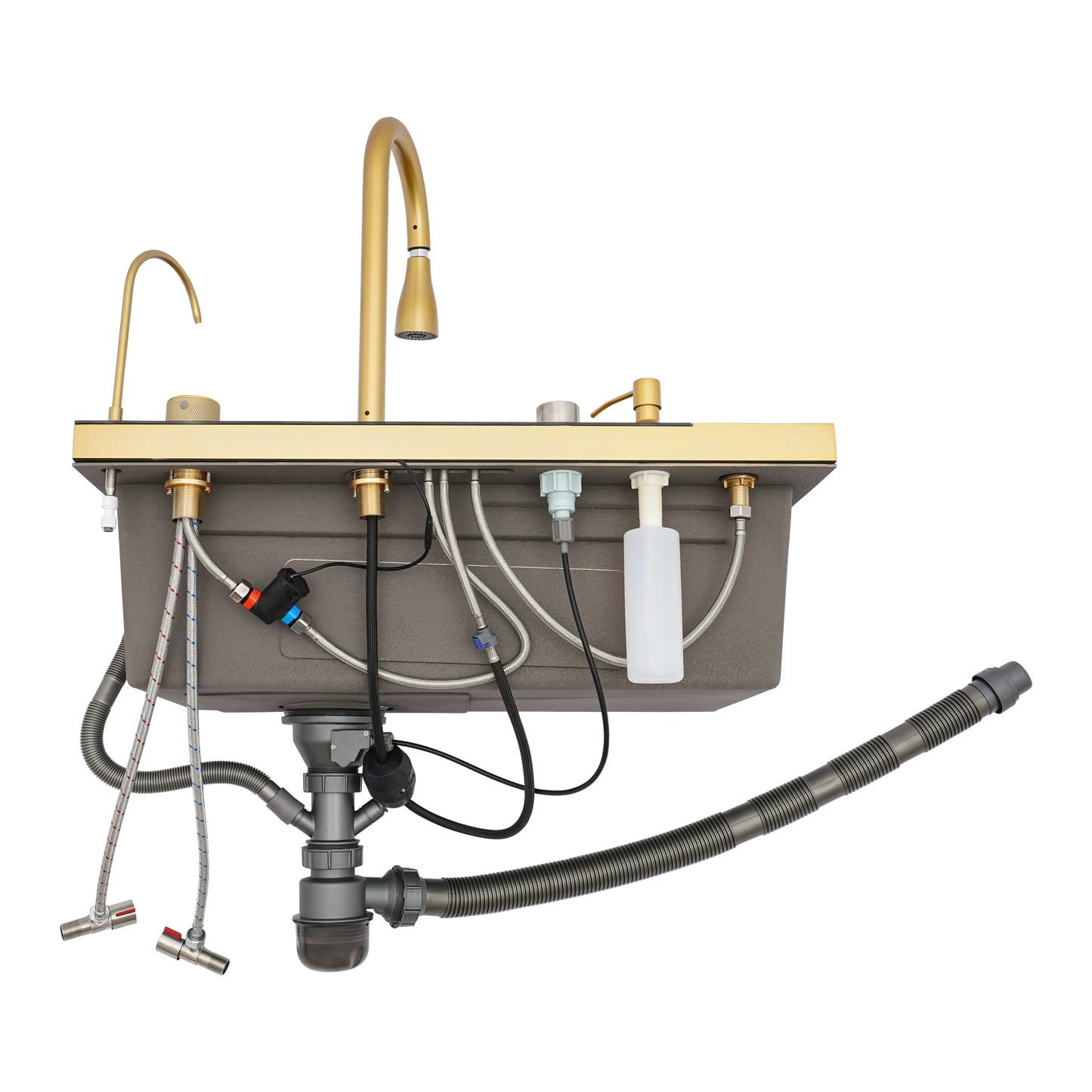 Digital Display Waterfall Kitchen Sink Set with Faucet Hoses| 75*46*22cm Gold Stainless Steel Sink Set for Modern Home