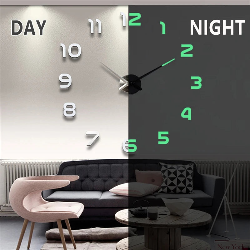 2025 Modern Design Large Wall Clock 3D DIY Quartz Clocks Fashion Watches Acrylic Mirror Stickers Living Room Home Decor Horloge