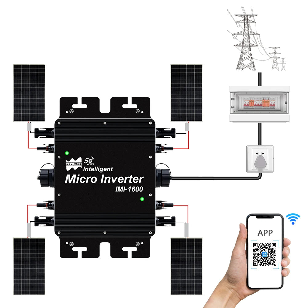 1600W Grid Tie Inverter with Smart WiFi Function DC 22-50V AC 230V Solar PV Grid Tie Micro Inverter Max connect 4X400W Solar PV
