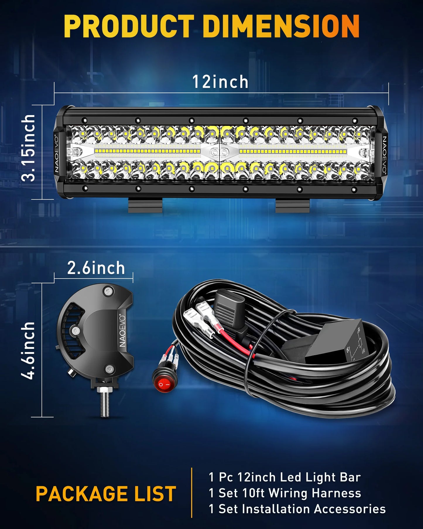 NAOEVO 12 Inch Car LED Light Offroad 4x4 Spotlights Fog Lamp WorkLight LED Bar For Truck Tractor Boat motorcycle Headlights