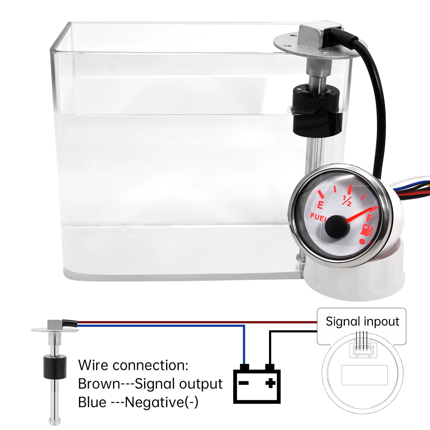 2"52mm Car Digital Gauge A5 Fuel Float Sensor 0~190ohm With Indicator Water Level Tank Meter Red Backlight for Yacht Marine Boat