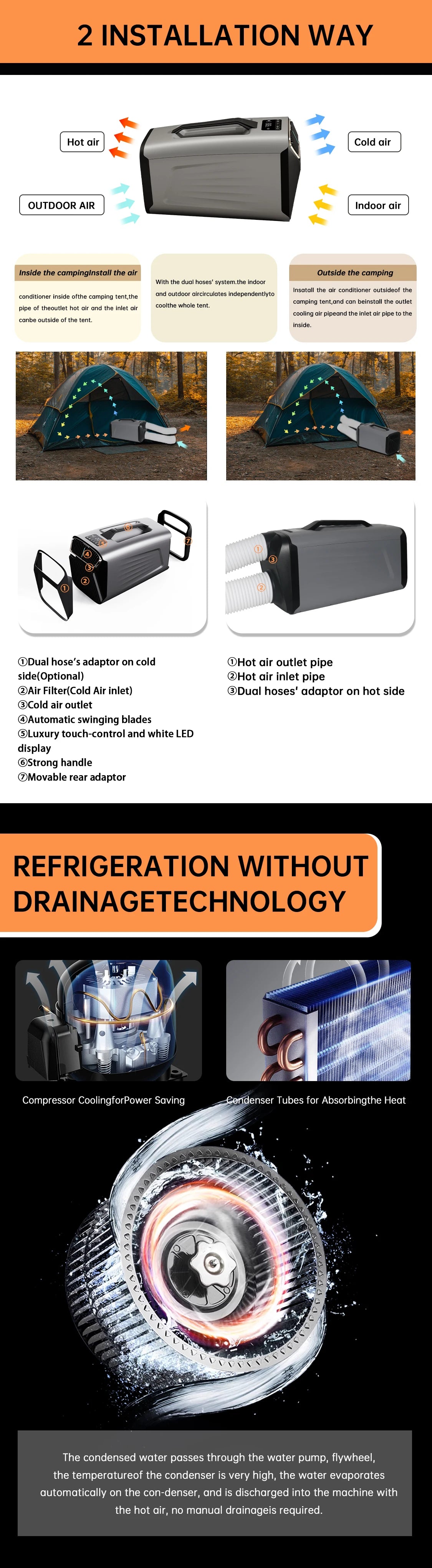 Portable Air Conditioner AC 110V 220V 5200BTU Cold and Warm Clean Air Safety Truck Conditioner for Caravan,Camper Accessories