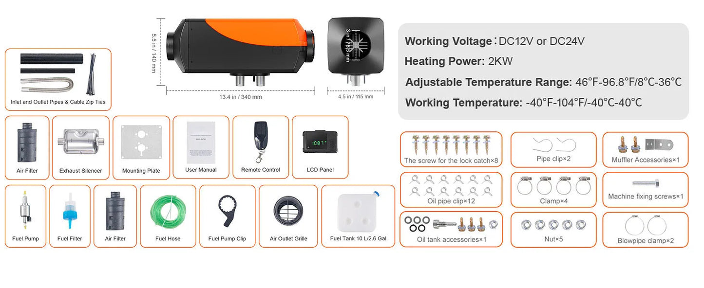 SucceBuy Diesel Heater 12V 2/5/8KW Diesel Heater with Remote Control Parking Heater Car Heater for RV Trailer Camper Van Boat