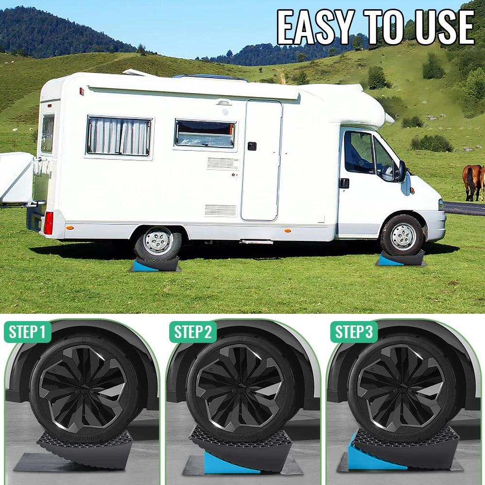 2PCS RV Leveling Ramps with Mats and Storage Bag, Non-Slip Heavy Duty Plastic Ramp Wedges for Camper Trailer Motorhome Support