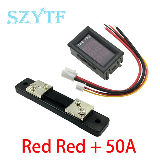 Mini Digital Voltmeter Ammeter DC 0-100V 50A Amp Volt Voltage Current Meter Detector Tester 0.28" Dual LED Display Gauge + Shunt