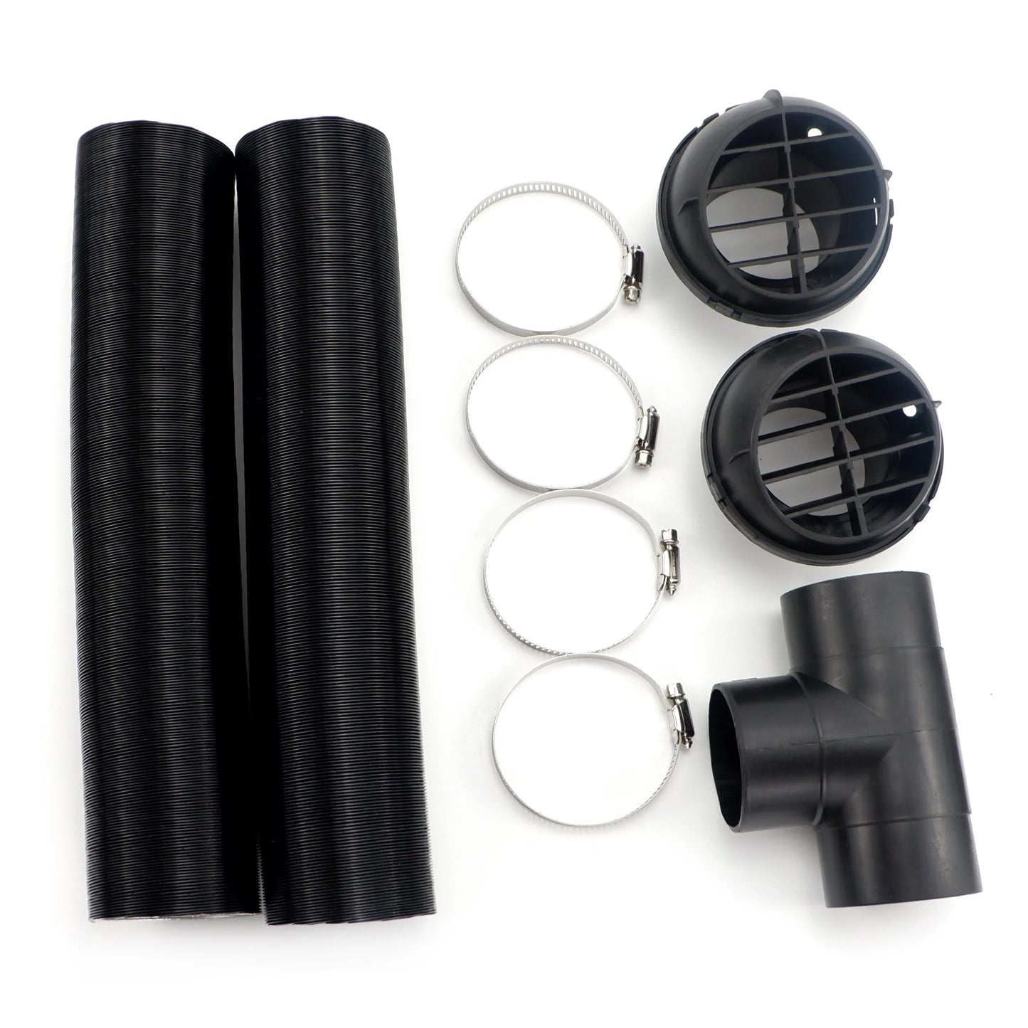 60mm Diesel Heater T 3 Outlets Connector & 2x Air Outlet & 2x Duct Pipe Warm Black & 4x Clamps Set For Car Truck VAN Camper