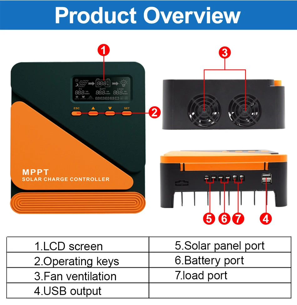EASUN Solar Charge Controller MPPT 60A 50A 40A 30A 20A 10A Solar Panel Solar Charge Regulator 12V 24V Battery PV Input 100VOC