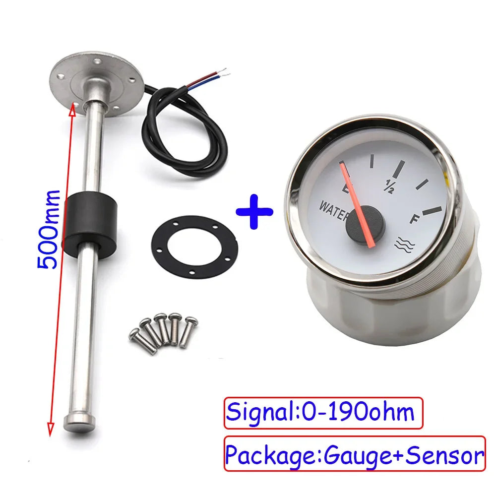 Water Level Gauge Water Level Sensor 52mm Water Level Meter Indicator With Red Light 100-500mm 0-190 Ohm Sensor 12V24V Custom