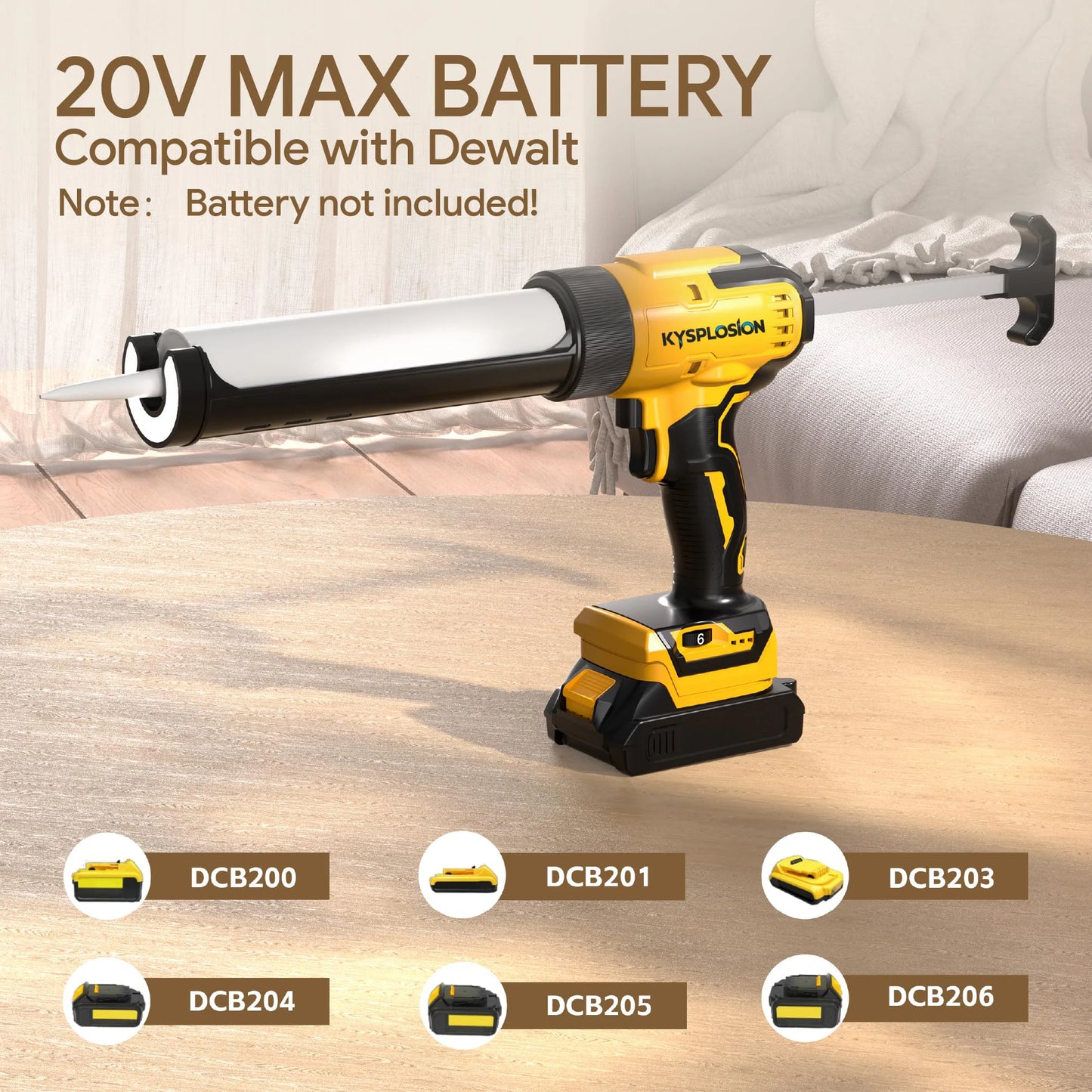 For Dewalt 20V 18V Battery Cordless Caulking Gun Glass Electric Silicone Gun 6 Adjustable Speed with LED Light Adhesive Gun Tool