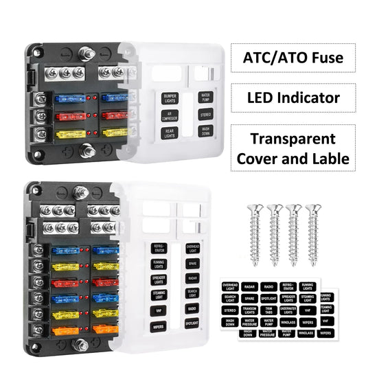 DaierTek 6 12 Way Fuse Block 12 Volt Blade Fuse Block with LED Indicator Circuit Fuse Box 12V ATO/ATC Marine Fuse Panel For Car