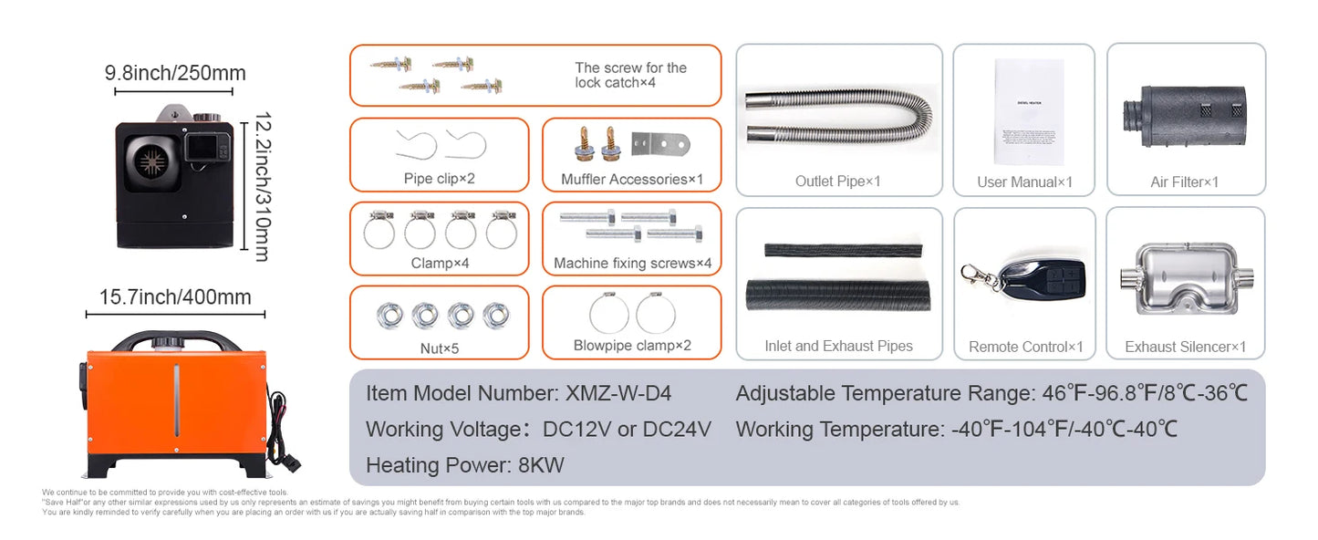 SucceBuy Diesel Heater 12V 2/5/8KW Diesel Heater with Remote Control Parking Heater Car Heater for RV Trailer Camper Van Boat