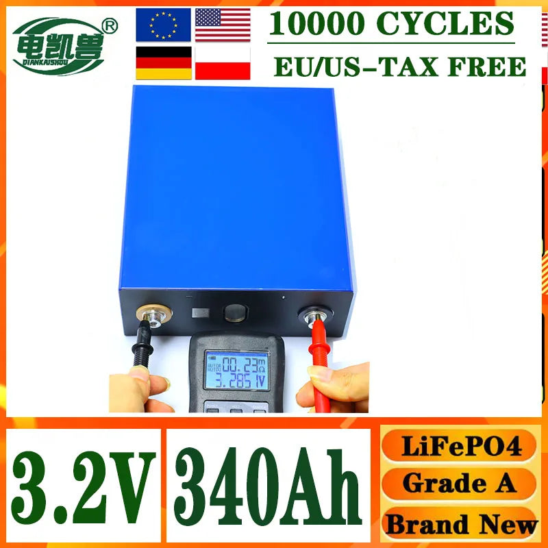 DIANKAISHOU  A-grade 3.2V 340AH 10000 cycles Lifepo4 rechargeable battery DIY 12V 24V 48V electric boat solar system tax-free