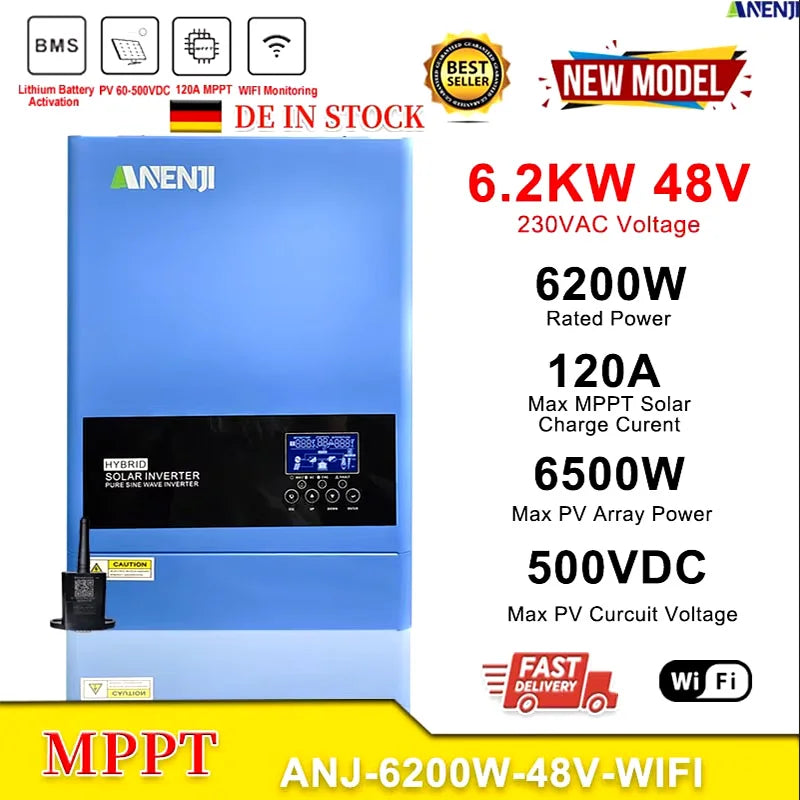 Hybrid Solar Inverter 11KW 6.2KW 4.2KW 2KW MPPT Pure Sine Inverter 48V 24V 12V Built-in 160A 120A 100A  Solar Charger PV 500VDC