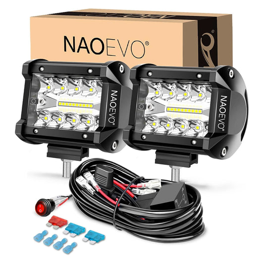 NAOEVO 4 Inch 2Pcs LED Pod Lights Spot Flood Combo LED Fog Driving 4x4 Off Road Lights Work Lights for Truck Boat ATV UTV Jeep