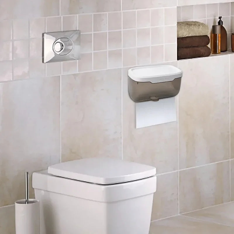 Wall Mounted Toilet Paper Holder Waterproof Tissue Box with Shelf Bathroom Organizer Kitchen Multi Purpose Storage Dispenser
