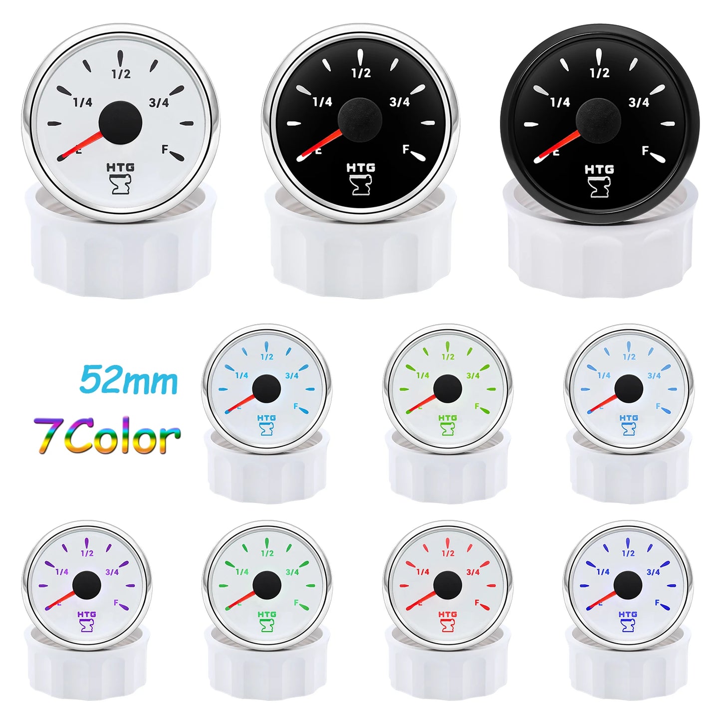 2" 52mm Waste Level Gauge 7 Color LED Holding Tank Gauge 0-190ohm HTG Sewage Level Sensor Steel 100-600mm for Car Boat Custom