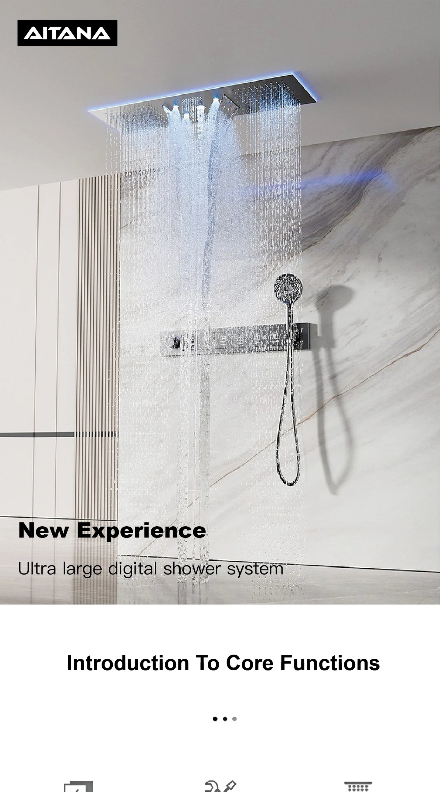 AITANA Luxury Brass Gunmetal LED Display Thermostatic Shower System Bathroom Ceiling embedded concealed giant curtain Rainfall