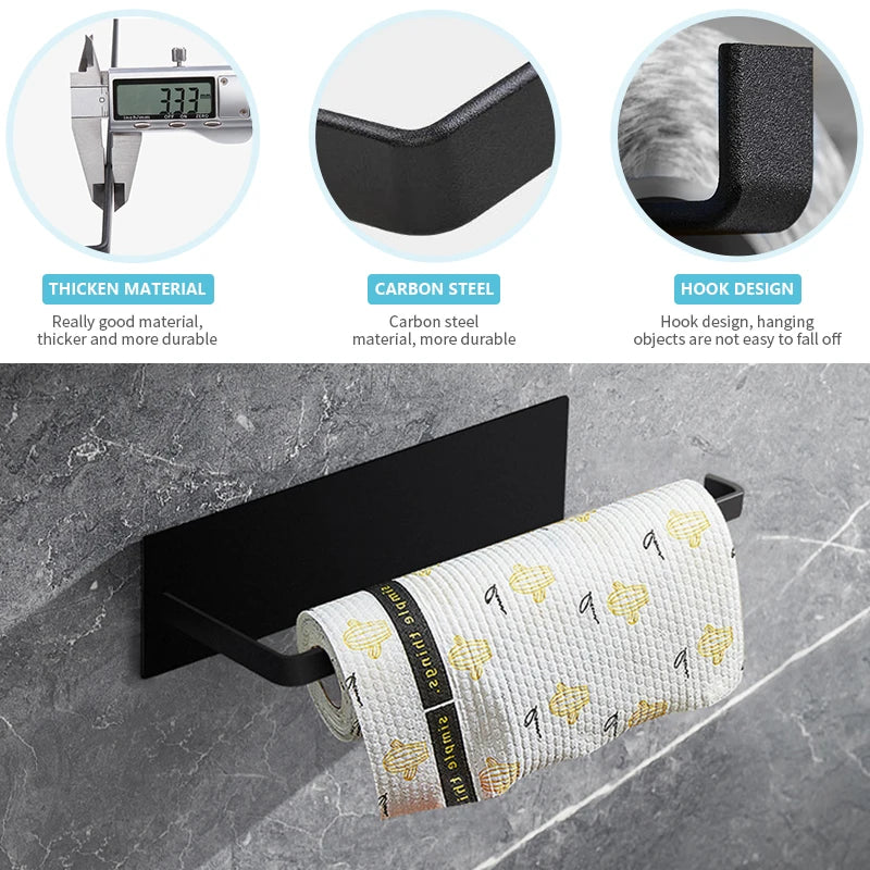 1/2pcs Punch-free Paper Towel Holder Stainless Steel Kitchen Under Cabinet Roll White Black Bathroom Wall-mounted Tissue Hanger